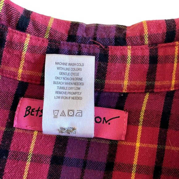 Betsey Johnson Intimates Plaid Cotton Sleep Shirt‎ S Cozy Comfort Ruffles - Picture 7 of 9